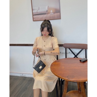 ĐẦM MIDI ĐÍNH NÚT CORSET NHÚNG