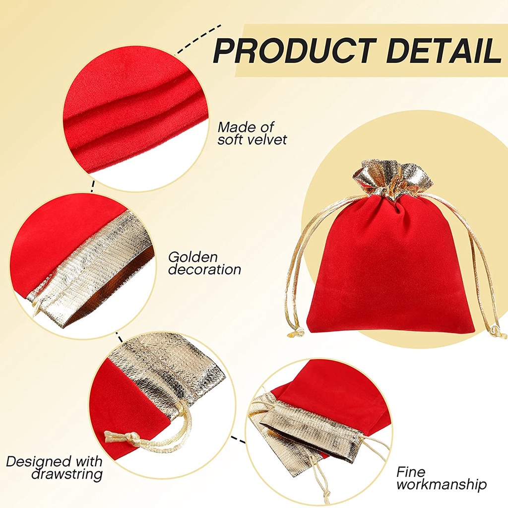 [Mới] Túi Nhung Dây Rút Đựng Trang Sức / Quà Cưới Màu Đỏ Rượu Vang