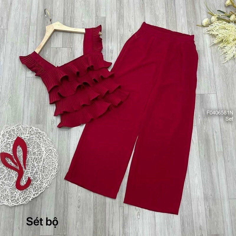 (SHOP BIGSIZE nữ 50kg đến 90kg ) set áo cánh tiên phối cùng quần ống rộng