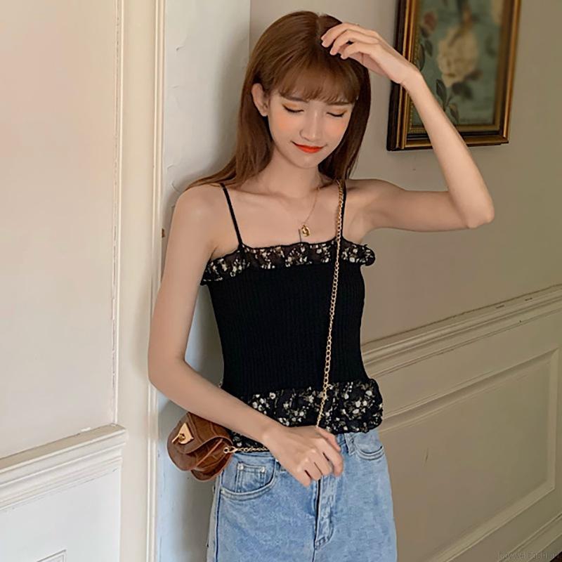 [Baywellfashion]Floral Stitching Knitted Sweater Bottoming Small Camisole | BigBuy360 - bigbuy360.vn