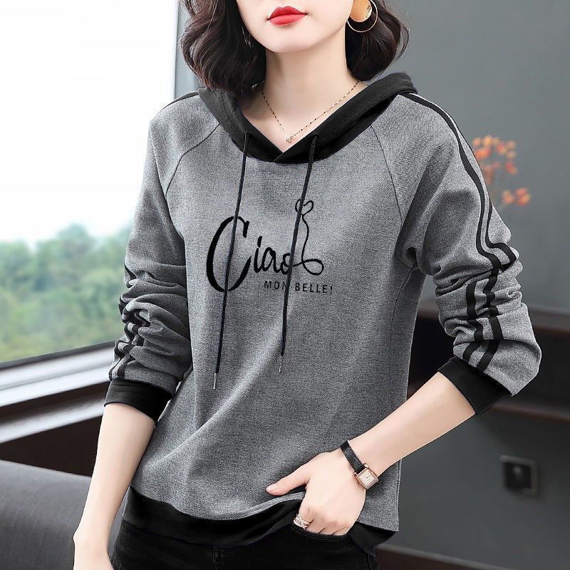 Áo Hoodies Tay Dài Dáng Rộng Hoạ Tiết In Phong Cách Hàn Quốc