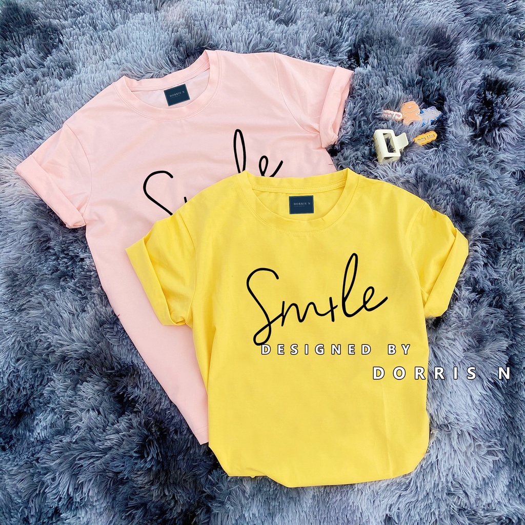 [Mã DORRT8250 giảm 250k] Áo thun cotton 100% in chữ SMILE chất liệu cao cấp co giãn 4 chiều kiểu dáng rộng có size