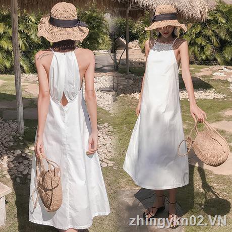 【In Stock & COD】Đầm Đi Biển Hai Dây Hở Vai Kiểu Pháp Thời Trang 2019 Cho Nữ