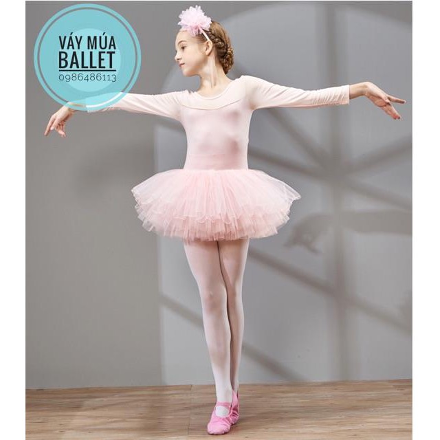 Ballet Váy múa phối voan dài tay màu nude