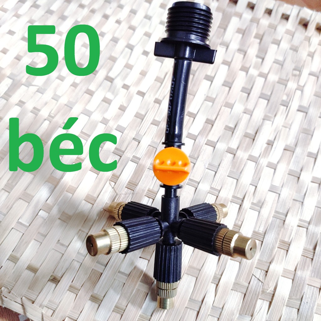 50 Béc tưới cây, phun sương 5 tia đồng, có van khóa đầu béc, kết nối ren 21mm