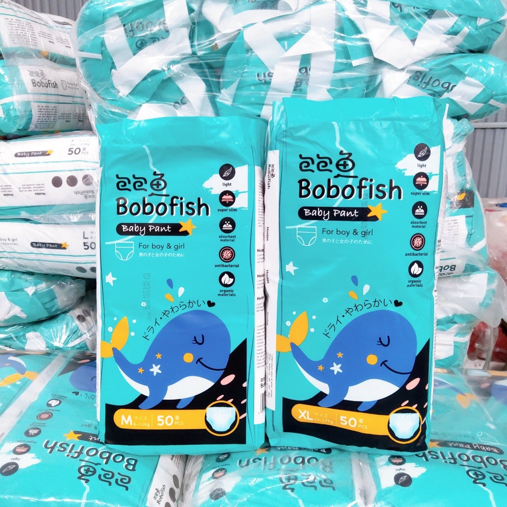 Bỉm Bobofish Cá Heo Bo Mông Cao Cấp S50/M50/L50/Xl50/XXL50/XXXL5
