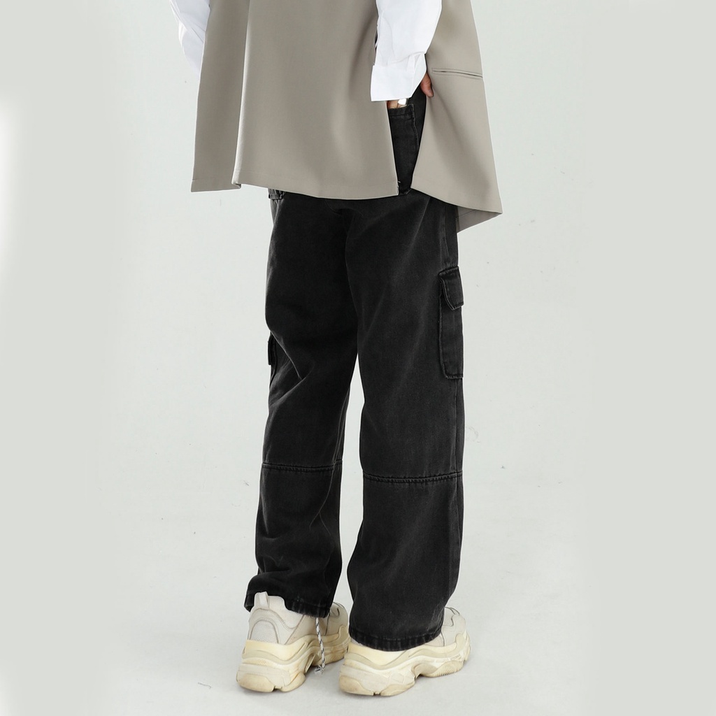 Quần Cargo Jean Ống Xuông Màu Đen Wash | Cargo Washed Regular Jean  | 3T Streetwear