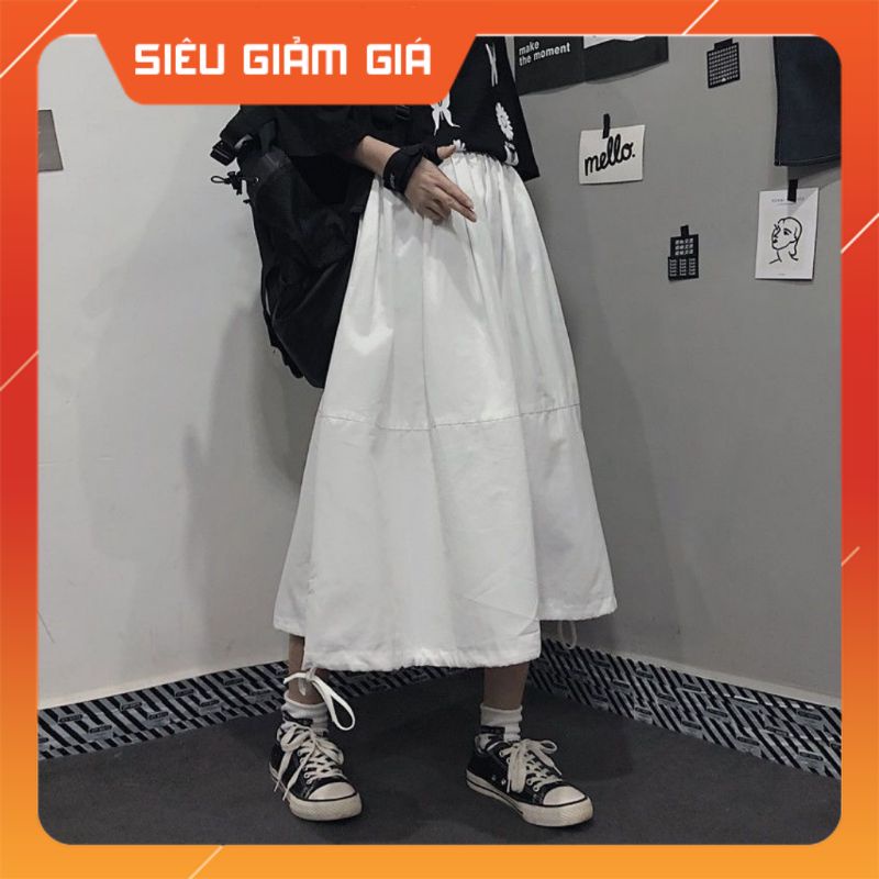 Chân váy dài xoè hàn quốc  qua gối,chân váy chữ a bánh bèo dáng dài,chất voan mềm vintage có dây thút cạp chun | BigBuy360 - bigbuy360.vn