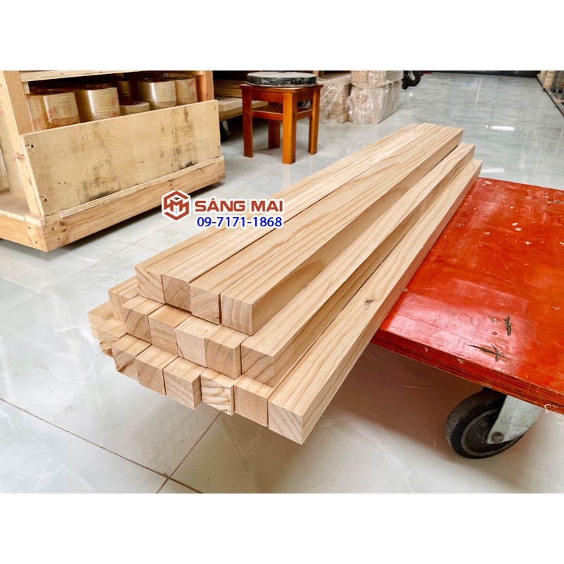 [MS20] Thanh gỗ thông vuông 4cm x 4cm x dài 120cm + láng mịn 4 mặt
