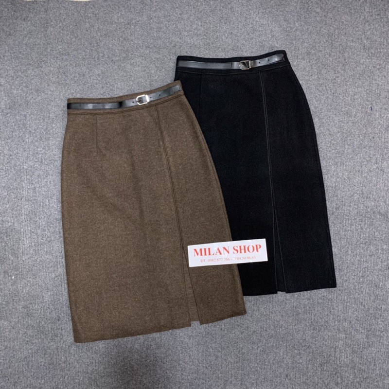 Chân váy dạ dài qua gối trơn giả đai sang chảnh | BigBuy360 - bigbuy360.vn