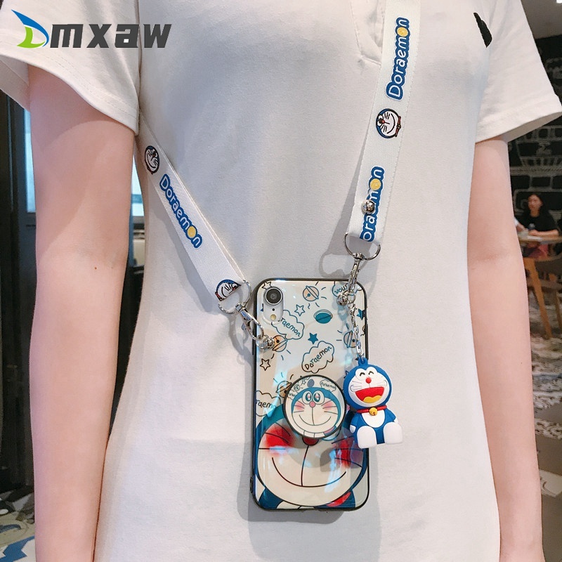 Doraemon Case Samsung Galaxy A8 A6 Plus J8 2018 A2 Core A10E J4+ J4 Core J6+ Plus J6 J4 J2 Pro A7 2018 S10e Cute Case Exquisite Blu-ray Cartoon Cat Case +Holder Stand + Lanyard Soft Cover