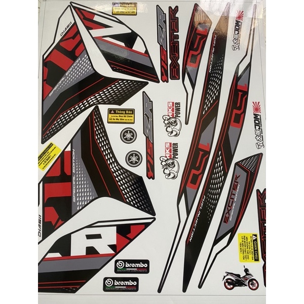 Tem rời exciter 150 y15zr đỏ xám trắng đen