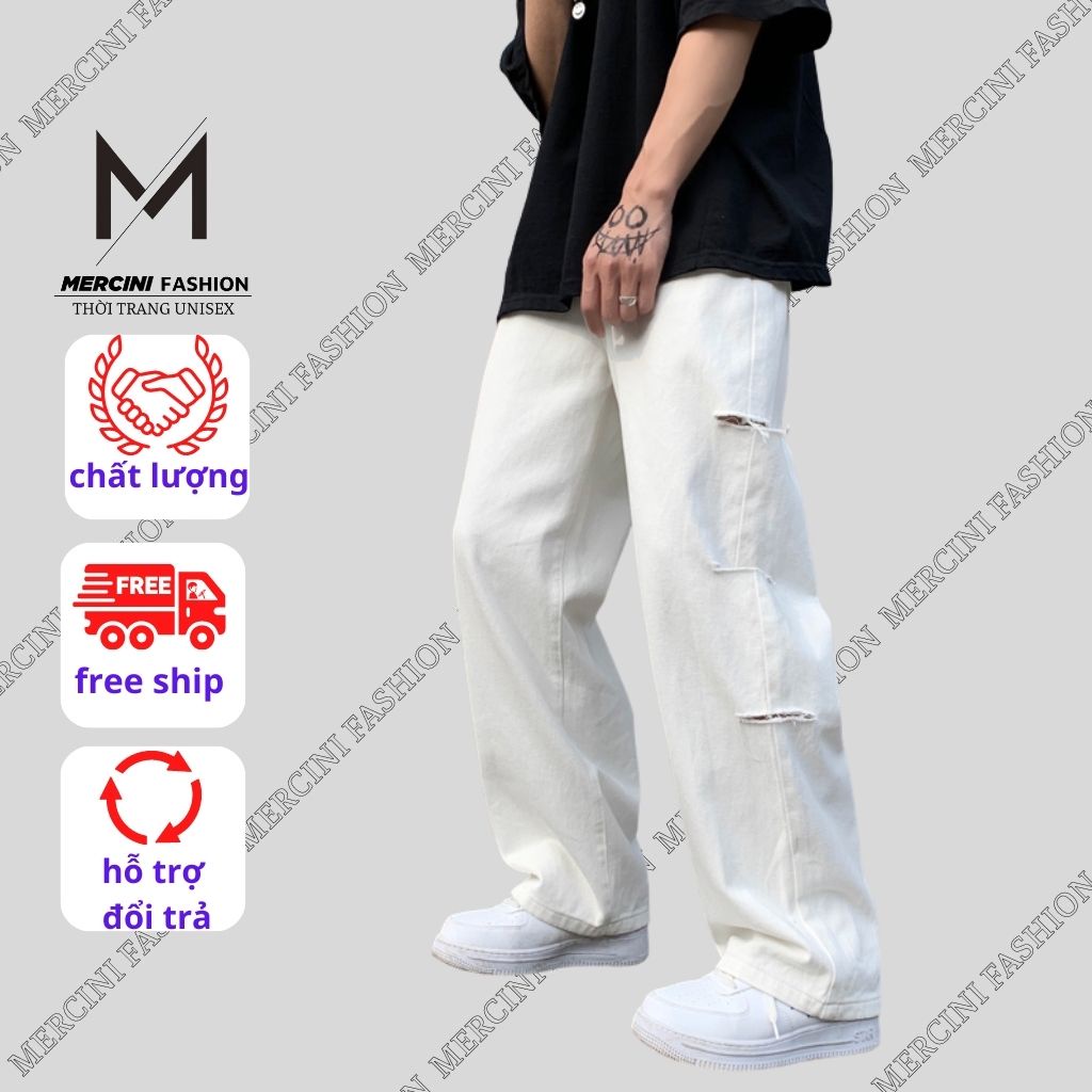 Quần Jeans Nam MERCINI quần suông nam ống rộng chất kaki UNISEX phong cách thời trang Hàn Quốc hai màu đen trắng QD23