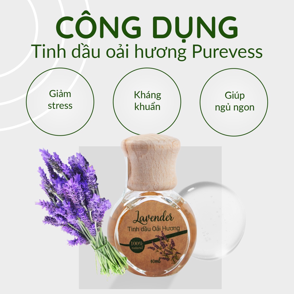 Tinh dầu Oải hương Purevess nguyên chất cao cấp giúp thư giãn, thơm phòng, ngủ ngon dung tích 10ml, 50ml, 100ml