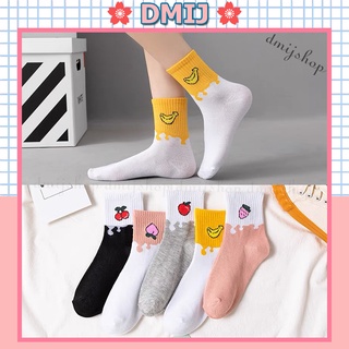 Set 5 đôi tất nữ cổ cao họa tiết hoa quả nhiều màu đáng yêu TD74