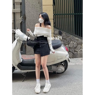 Chân váy khuy nhung vạt lệch