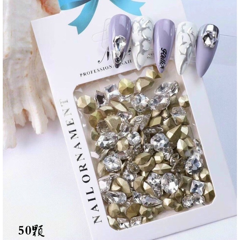 Set Mix 50 Viên - 100viên Đá Khối Nail Chân Vàng Tráng Trí Móng A