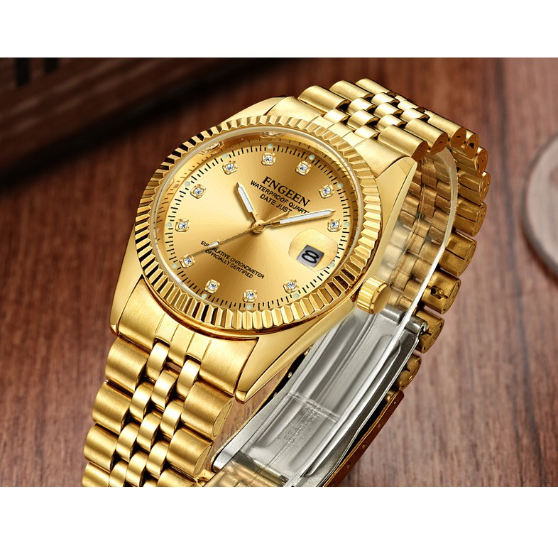 Đồng hồ nữ FNGEEN f7008E không thấm nước mặt tròn kính trong suốt đẳng cấp quý cô vỏ và dây hợp kim thép mạ vàng