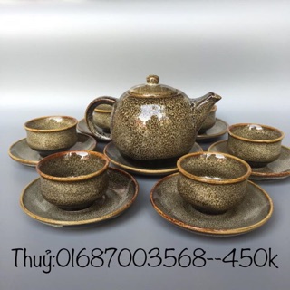 Bộ ấm chén men hoả biến xanh