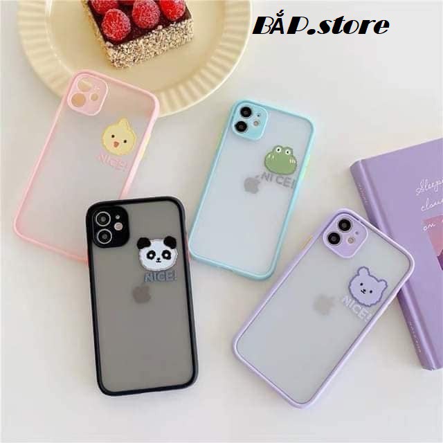 Ốp Lưng Basic nhám Full viền vuông màu bào vệ camera hình Gấu Trúc Nice anime độc đáo iphone 6/7/8/x/xs/12/pro/max/plus