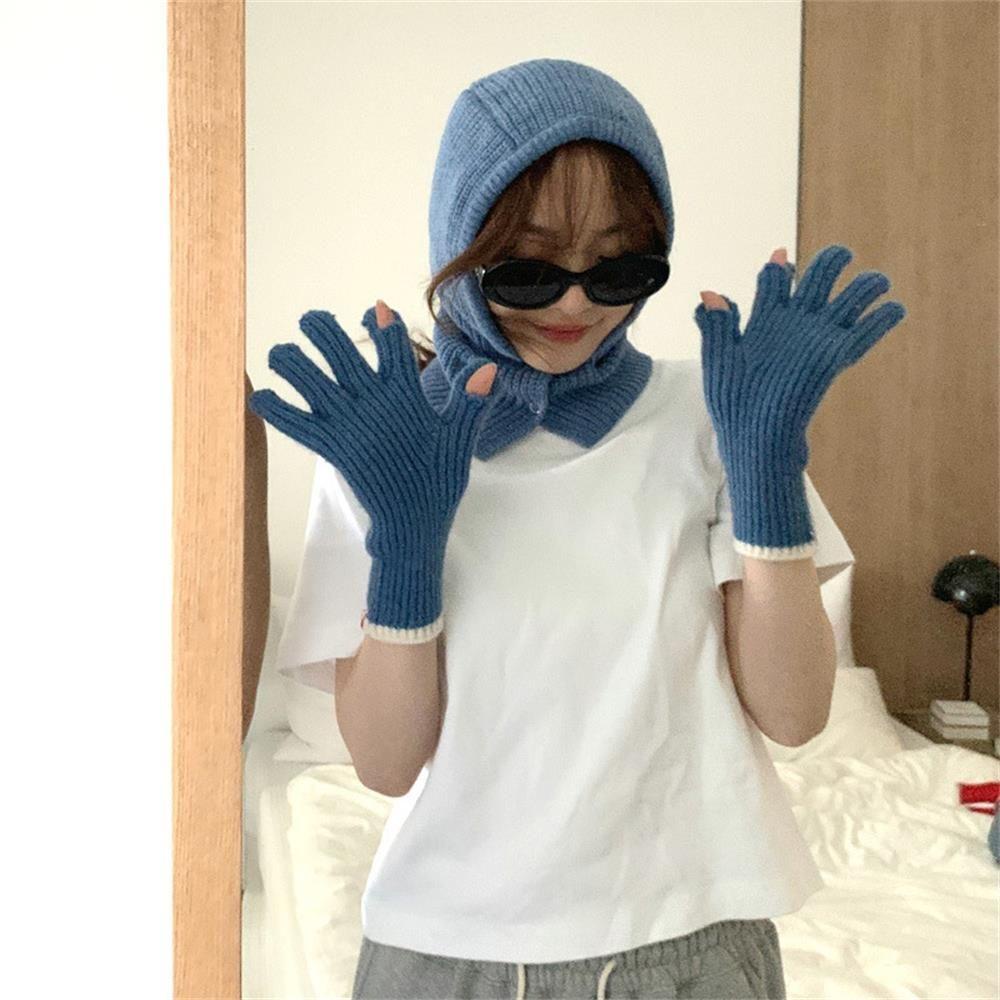 Maxg Găng Tay Len Dệt Kim Màu Xám Trơn Thời Trang Thu Đông Có Thể Dùng Màn Hình Cảm Ứng