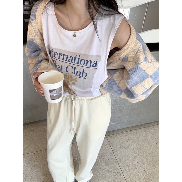 Áo khoác cardigan croptop form rộng dài tay nữ kẻ ô caro