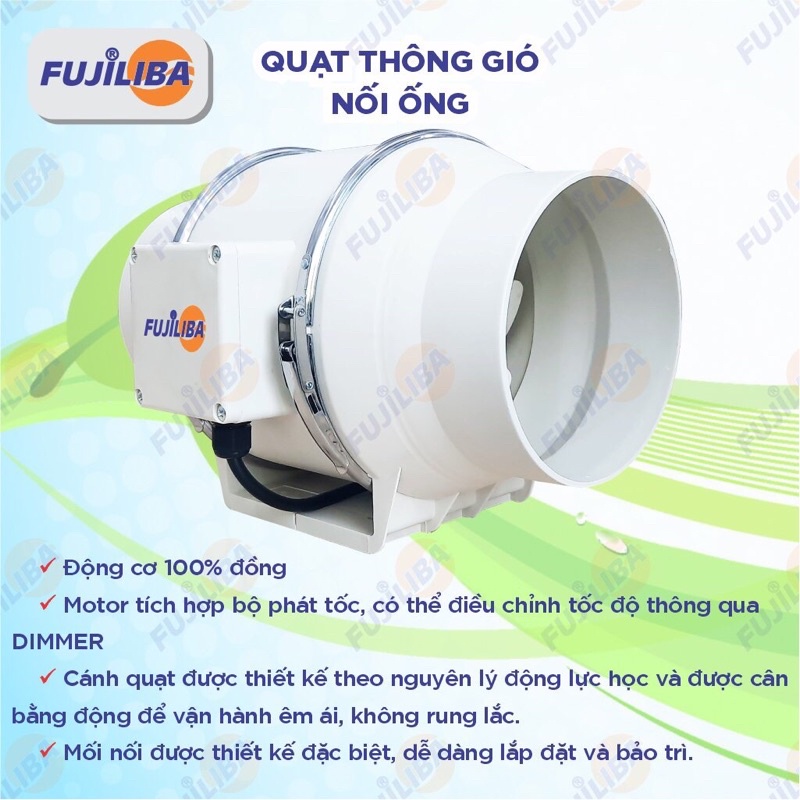 Quạt thông gió FUJILIBA công nghệ hút-thổi hiện đại từ Nhật Bản nối ống D110