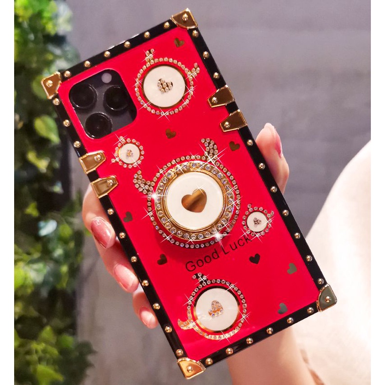 Ốp Điện Thoại Dạng Giáp Có Vòng Đỡ Đính Kim Cương Sang Trọng Cho iPhone 11 12 13 Pro Max 12 Mini 6 6s 7 8 Plus X XS Max XR