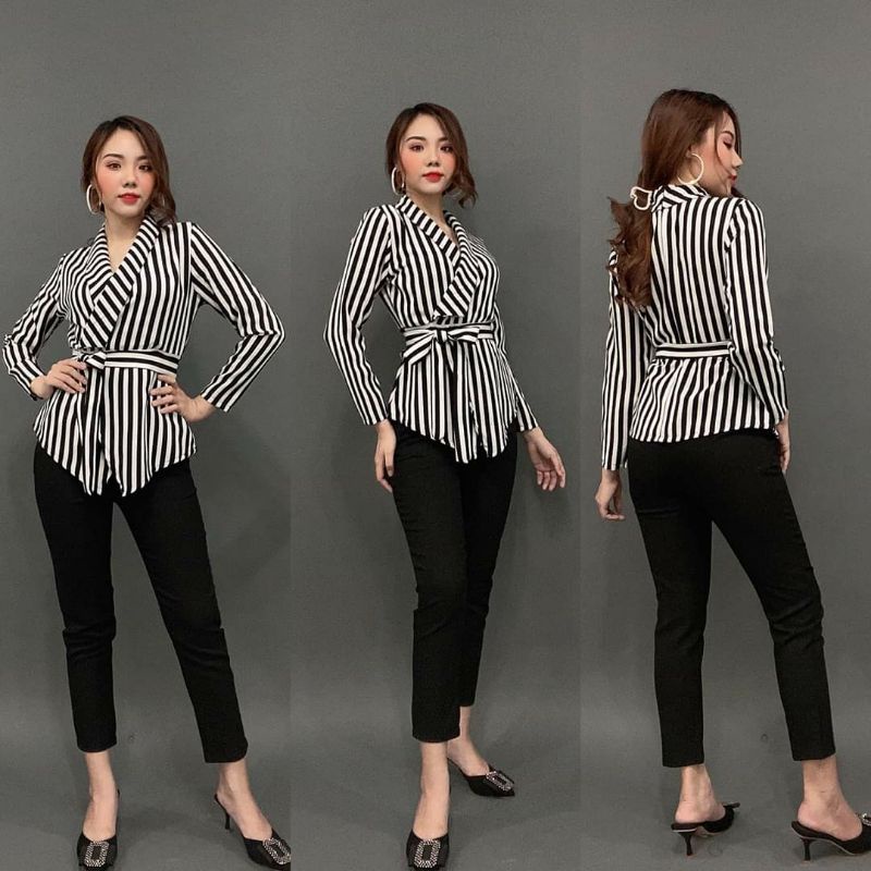 Set bộ thiết kế áo kẻ sọc tay dài quần tây cao cấp