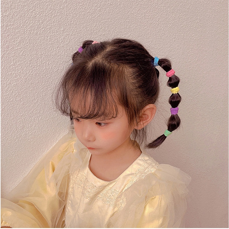 Set 100 Dây Cột Tóc Co Giãn Đính Hoa Nhỏ Dễ Thương Cho Bé Gái