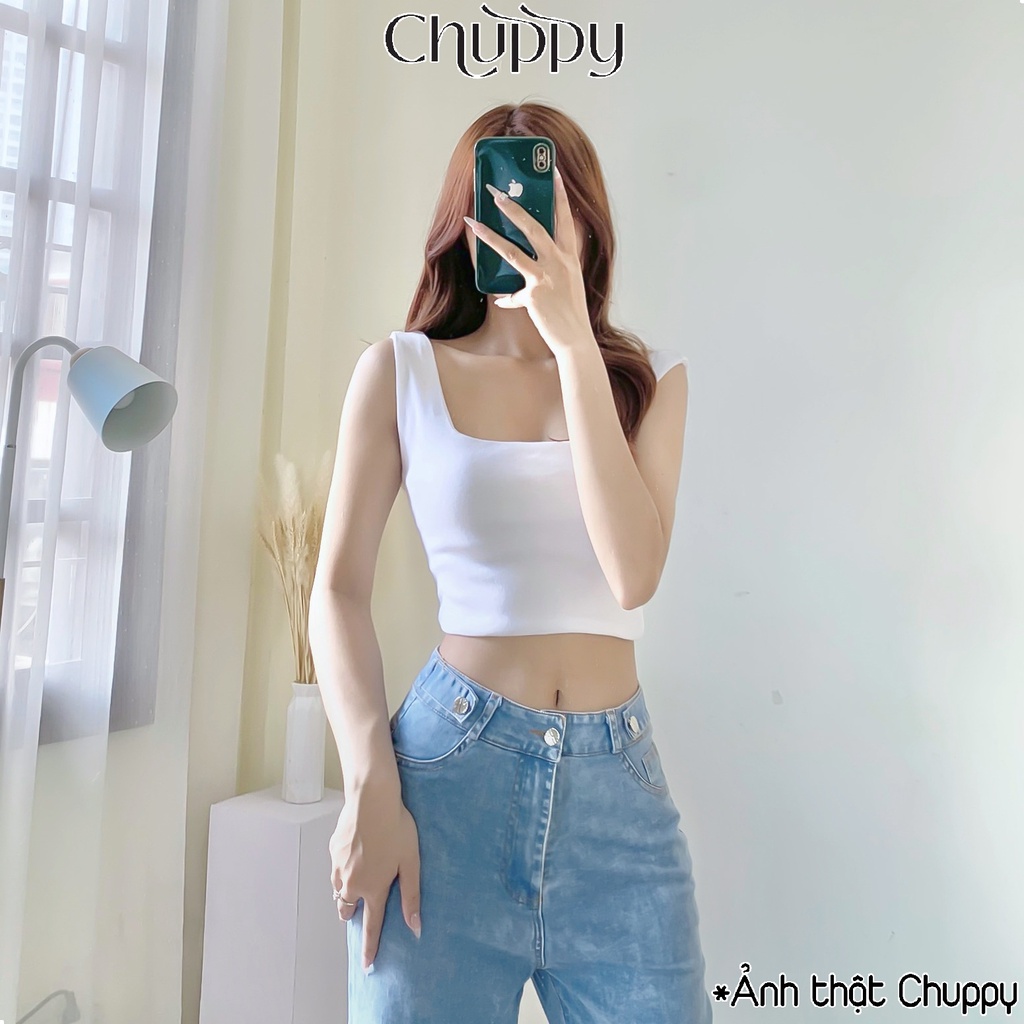 Áo thun croptop cổ vuông vải cotton -CHUPPY - CR04