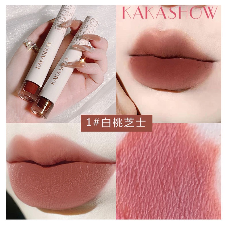 Son Môi Kakashow Dưỡng Ẩm Chống Dính Cốc 6 Màu Tùy Chọn Thiết Kế Vỏ In Hình Gấu Dễ Thương