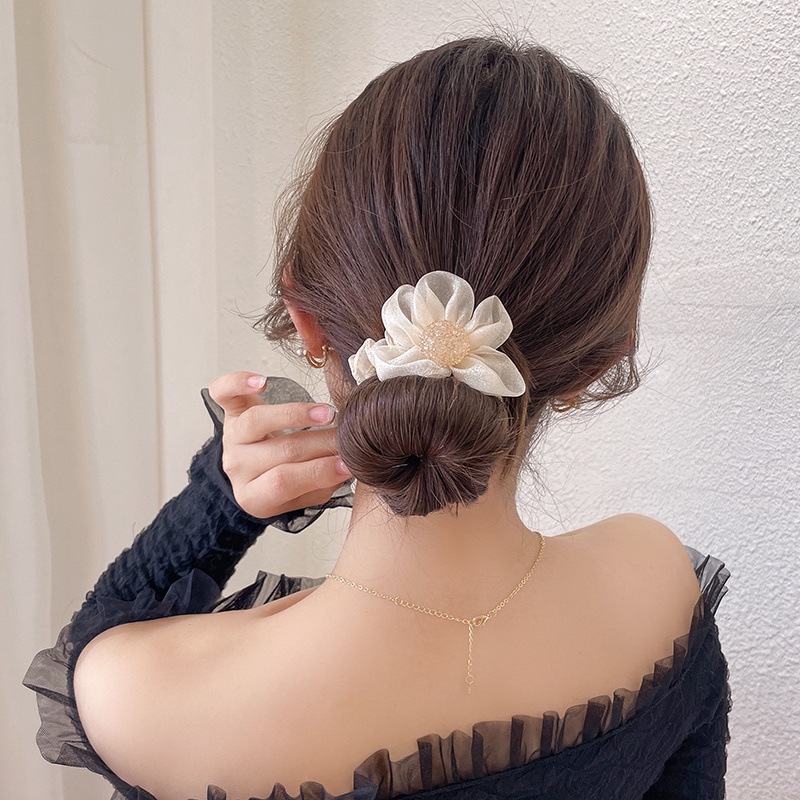 Dây Buộc Tóc Đuôi Ngựa Đính Đá Hình Hoa Hướng Dương Đáng Yêu Cho Nữ