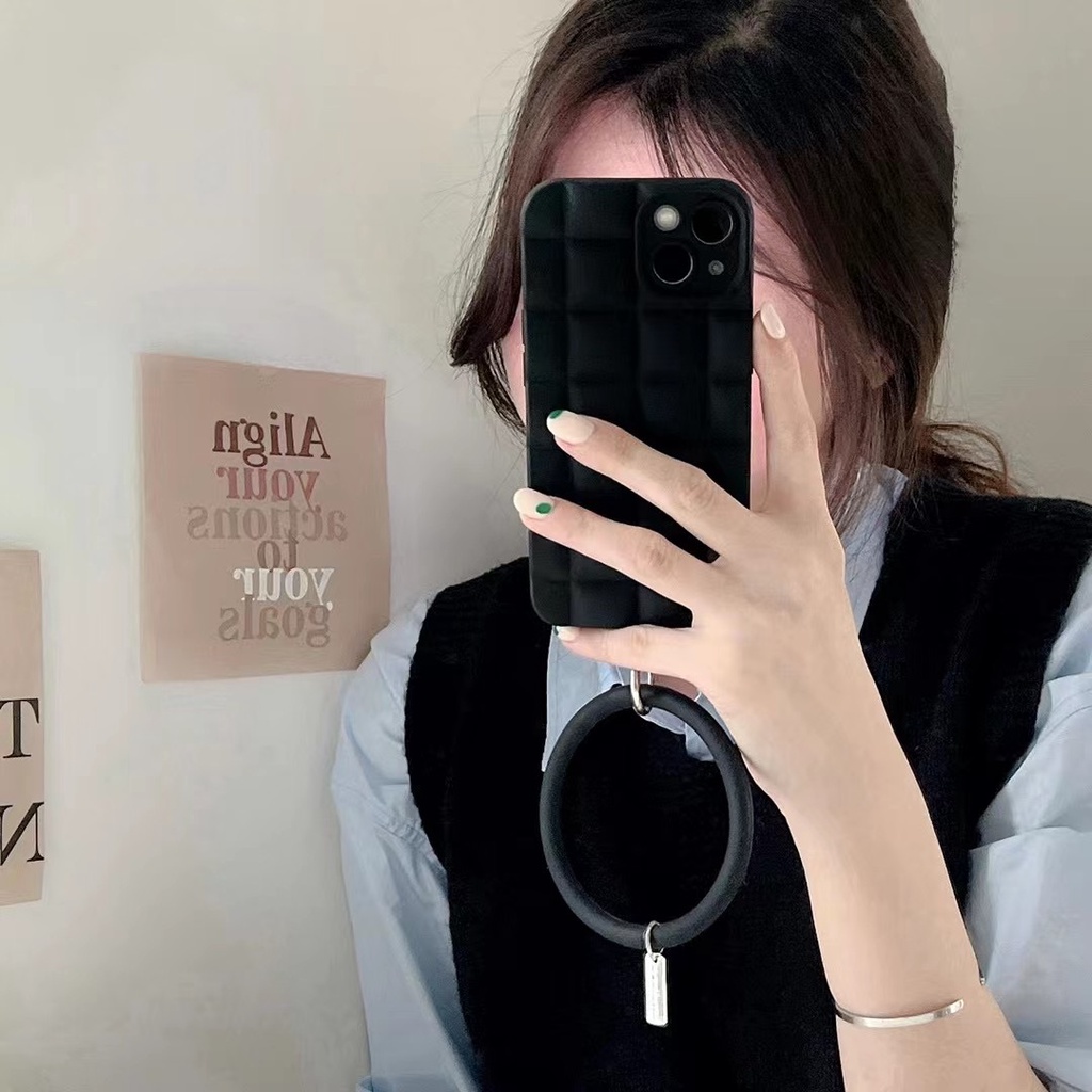 Thời Trang Ốp Điện Thoại Tpu Mềm Hình Vuông Họa Tiết Kẻ Ô 3D Có Vòng Đeo Tay Cho Iphone 13 12 pro max 11 pro max xs max xr X