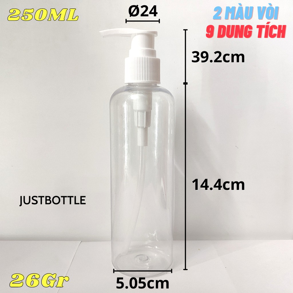 CHAI CHIẾT MỸ PHẨM CÓ VÒI NHẤN 20ml 30ml 50ml 100ml 150ml 200ml 250ml 300mlLỌ NHỰA Trong suốt nâu hồng xanh đen trắng