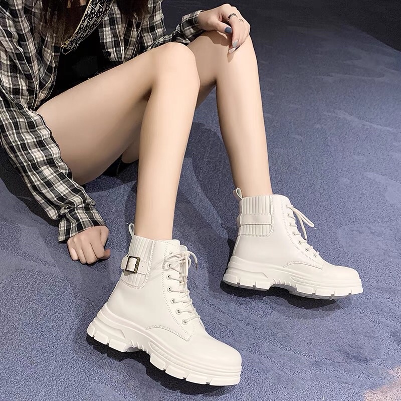 Giày boots nữ cổ chun khuy cài Cao Cấp - bốt nữ độn đế da mềm Giá Rẻ [kèm feedback] | BigBuy360 - bigbuy360.vn
