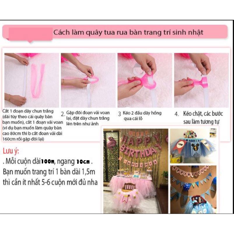 Khăn trải bàn - Vải phủ voan các màu HÀNG CÓ SẴN - Phụ kiện trang trí sinh nhật cho bé đẹp rẻ