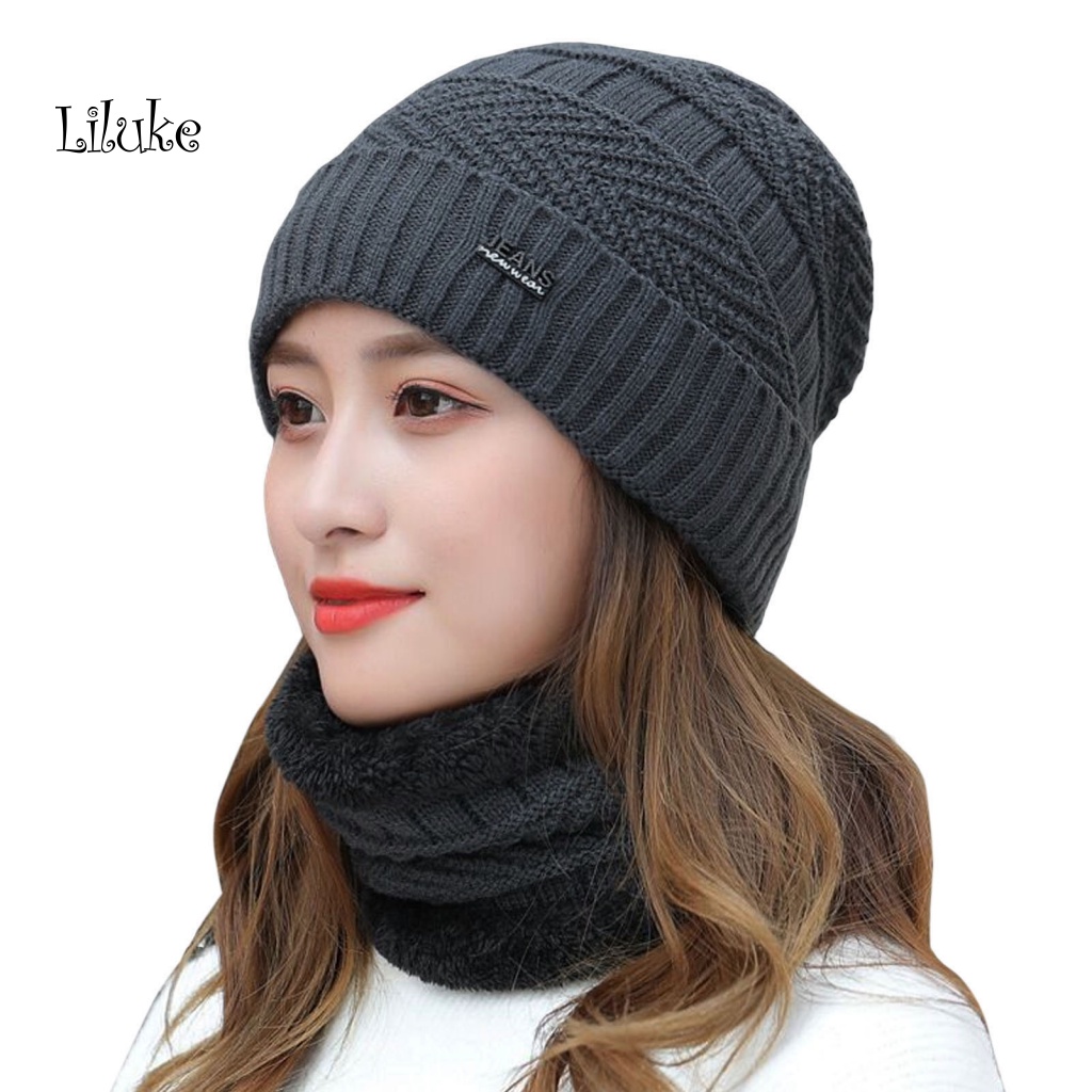 Bộ 2 Mũ Beanie Kèm Khăn Choàng Cổ Giữ Ấm Thời Trang