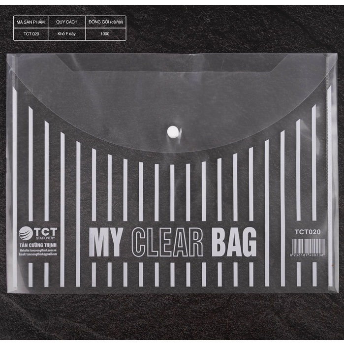 Túi my clear bag, túi đựng tài liệu khổ F có khuy loại to siêu dày TCT020 cao cấp - 20 chiếc/ túi