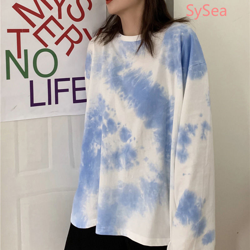 Áo thun tay dài form rộng màu loang cho nữ