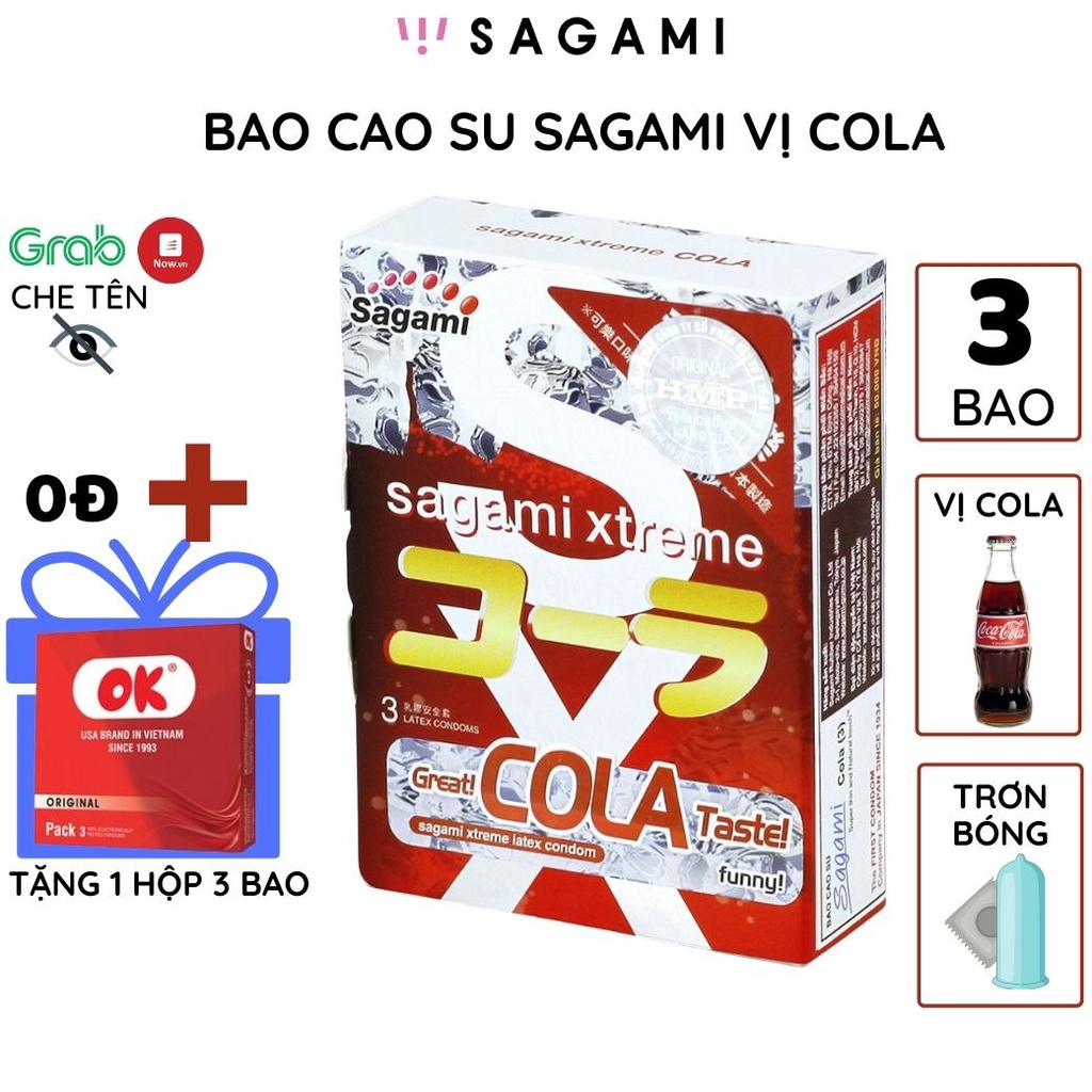 Bao cao su Sagami Cola vị lạ hộp 3 chiếc trơn bóng thêm gel chống tuột kéo dài thời gian