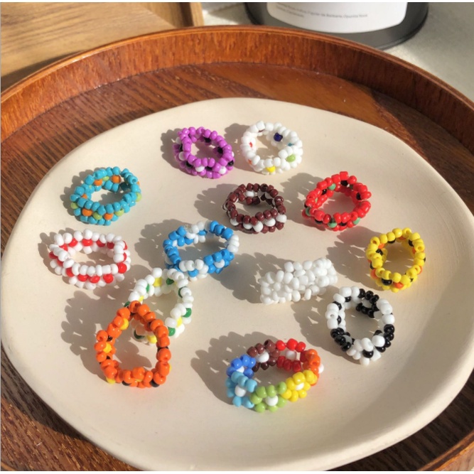 Nhẫn hình hoa nhiều màu sắc co giãn chống thấm nước thời trang Hàn Quốc dành cho nữ