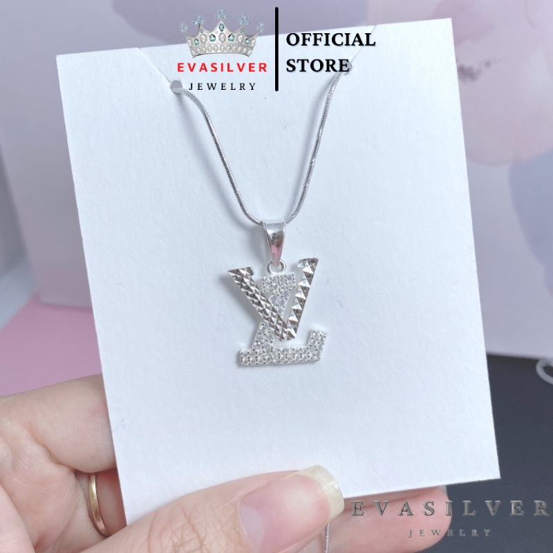 Dây chuyền bạc nữ mặt LV đính đá, vòng cổ chất liệu bạc S925 cao cấp - Trang sức bạc Evasilver