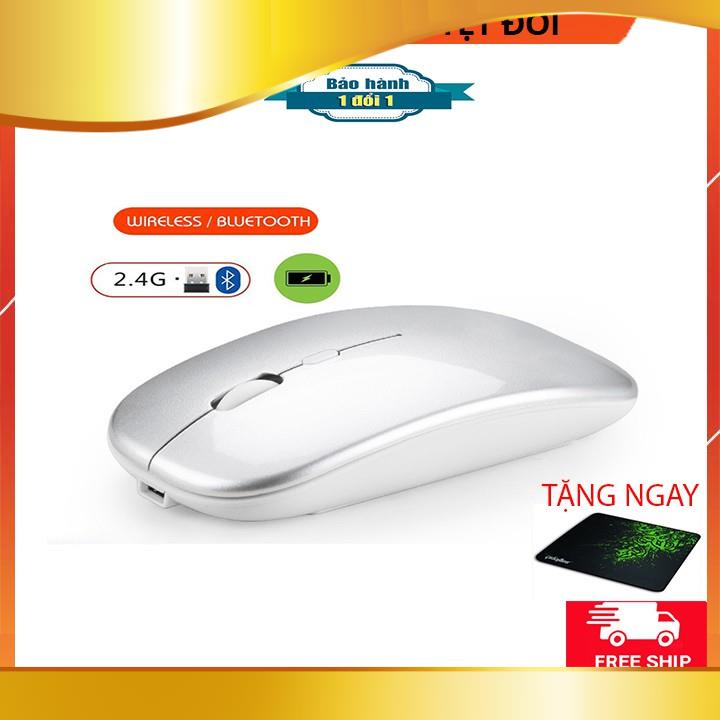 Chuột Không Dây Bluetooth Và 2.4G Pin Sạc, Kiểu dáng Apple Slim, Kết nối Bluetooth và Wireless 2.4G được 2 thiết bị