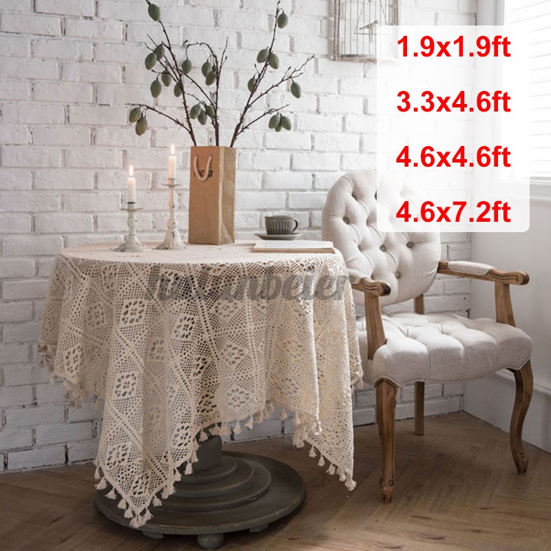 Khăn Trải Bàn Tròn Đan Móc Thủ Công