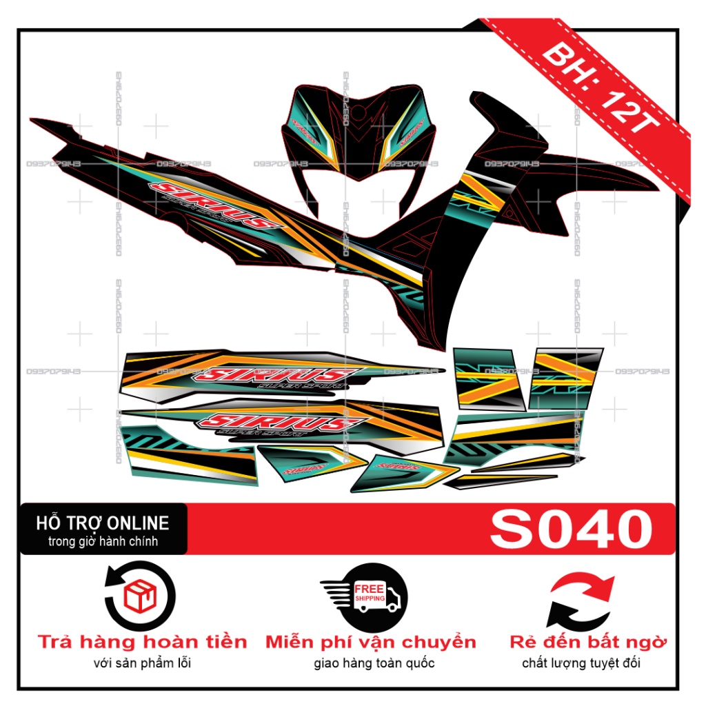Tem rời sirius dán xe đen S040 -- SHIN DECAL 2