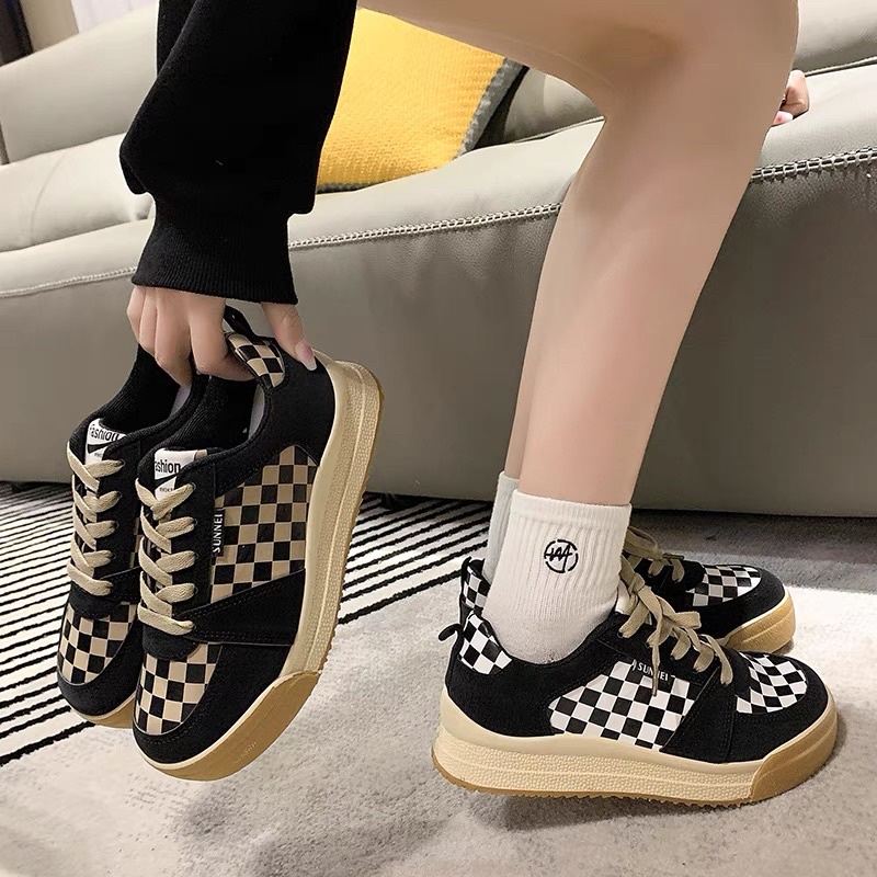 Giày thể thao siêu êm 2 màu hoạ tiết ô vuông caro - PinkOri