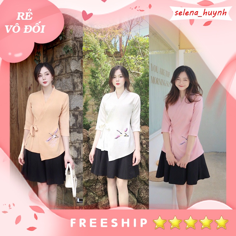 Set KIMONO cách tân thêu hạc (ẢNH THẬT)