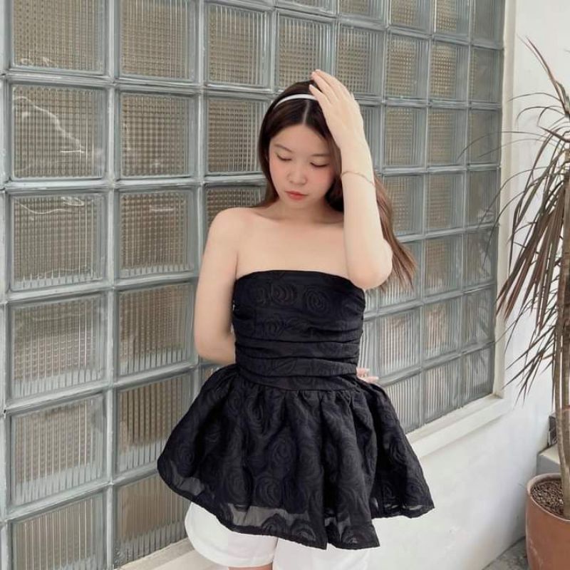 🌸🌸Áo trễ vai tơ hoa hồng mặc đc 2 kiểu xinhh lắmm lunn❤❤