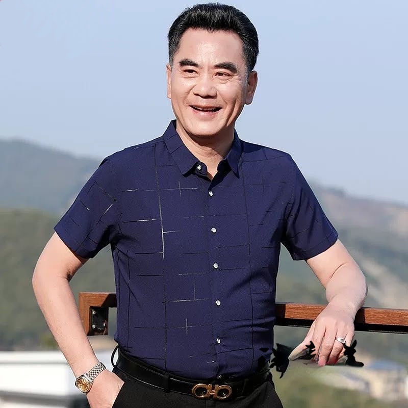 Áo Sơ Mi Ngắn Tay Thời Trang Mùa Hè Dành Cho Đàn Ông Trung Niên 40-50 Tuổi